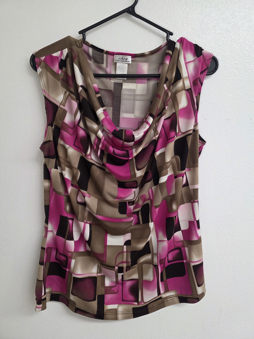 Geometric Cowl-Neck Camisole in Pink & Tan by Eden (0661)